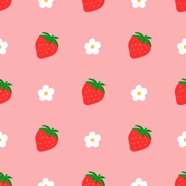 Çilek pürüzsüz desen. Taze meyve kırmızısı çileklerle tekrarlanan desen