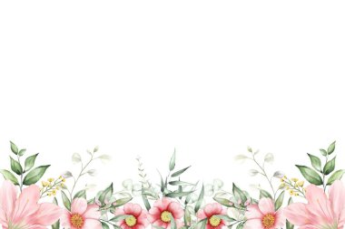 Çiçeksel sınır çerçevesi arka plan şablonu. Vektör tasarımı çizimi. Pankart için, düğün kartı.. 