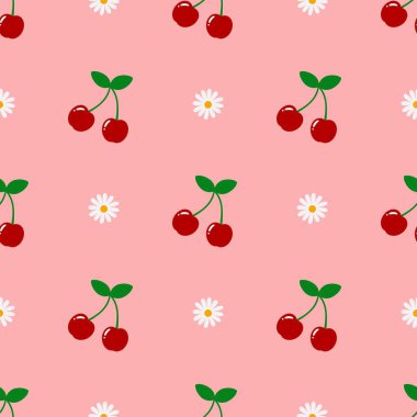 Kusursuz kırmızı kiraz desenli tasarım, düz kiraz desenli şablon vektörü.