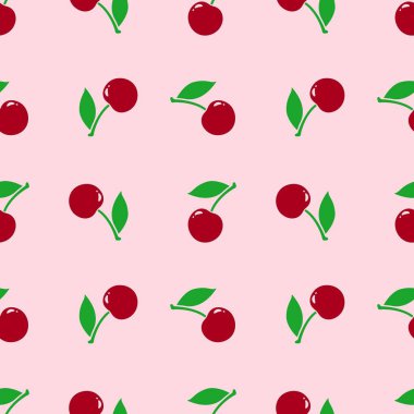 Kusursuz kırmızı kiraz desenli tasarım, düz kiraz desenli şablon vektörü.