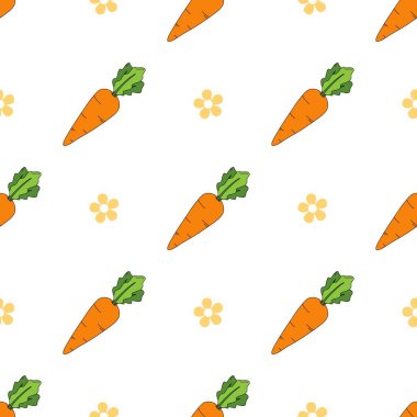 Havuçlu kusursuz desen, sebzelerin vektör çizimi, sağlıklı vejetaryen yemek duvar kağıdı.