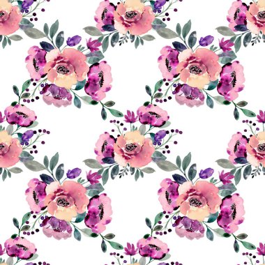 Beyaz arka planda tatlı bir suluboya deseni var. Güzellik ürünleri veya diğer ürünler için suluboya desen.