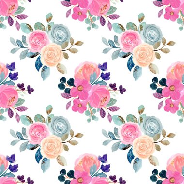 Beyaz arka planda tatlı bir suluboya deseni var. Yumuşak pastel renkler su rengi güzellik ürünleri veya diğer şeyler için kusursuz desen.