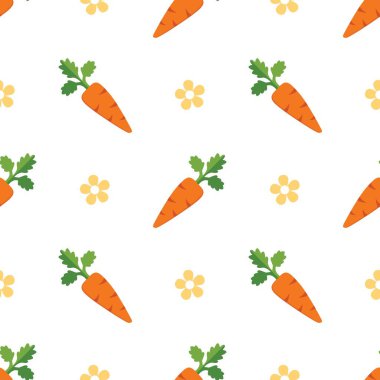 Havuçlu kusursuz desen, sebzelerin vektör çizimi, sağlıklı vejetaryen yemek duvar kağıdı.