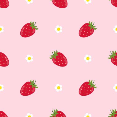 Strawberry flowers summer seamless vector children's pattern. 