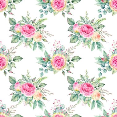 Beyaz arka planda tatlı bir suluboya deseni var. Güzellik ürünleri veya diğer ürünler için suluboya desen.