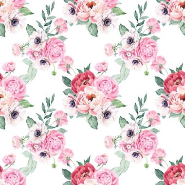 Beyaz arka planda tatlı bir suluboya deseni var. Güzellik ürünleri veya diğer ürünler için suluboya desen.