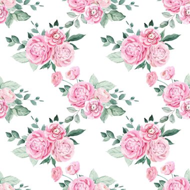 Beyaz arka planda tatlı bir suluboya deseni var. Güzellik ürünleri veya diğer ürünler için suluboya desen.