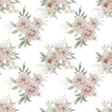 Beyaz arka planda tatlı bir suluboya deseni var. Güzellik ürünleri veya diğer ürünler için suluboya desen.