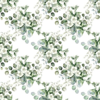 Beyaz arka planda tatlı bir suluboya deseni var. Güzellik ürünleri veya diğer ürünler için suluboya desen.