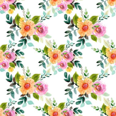 Beyaz arka planda tatlı bir suluboya deseni var. Güzellik ürünleri veya diğer ürünler için suluboya desen.