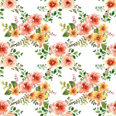 Beyaz arka planda tatlı bir suluboya deseni var. Güzellik ürünleri veya diğer ürünler için suluboya desen.