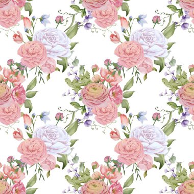 Suluboya çiçekleri tasarım için dikişsiz arkaplan vektörü.