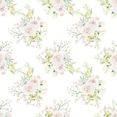 Beyaz arka planda tatlı bir suluboya deseni var. Güzellik ürünleri veya diğer ürünler için suluboya desen.