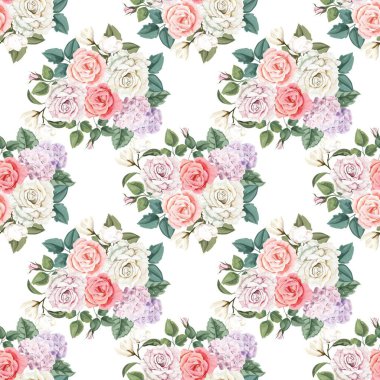 Beyaz arkaplanda çiçek suluboya deseni. 