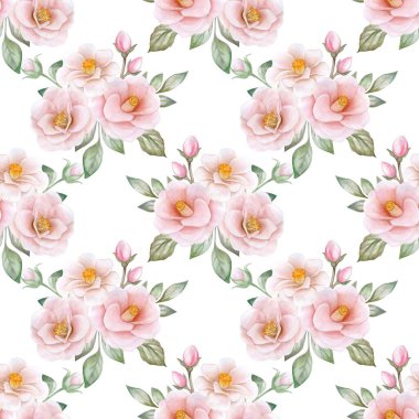 Beyaz arkaplanda çiçek suluboya deseni. 