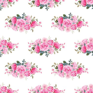 Beyaz arkaplanda çiçek suluboya deseni. 