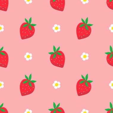 Strawberry flowers summer seamless vector children's pattern. 