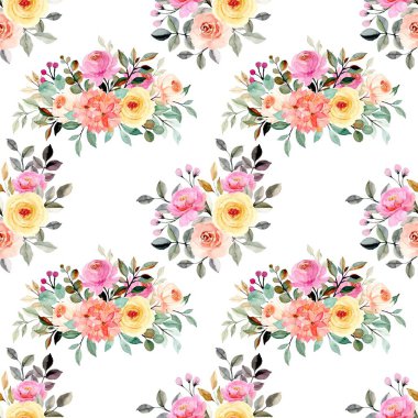 Beyaz arkaplanda çiçek suluboya deseni. 