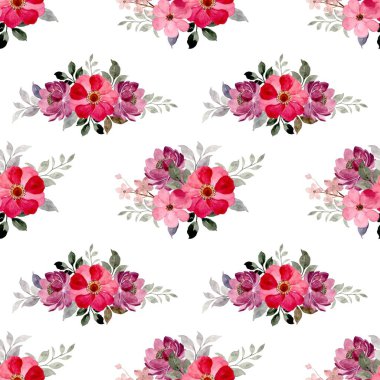 Beyaz arkaplanda çiçek suluboya deseni. 