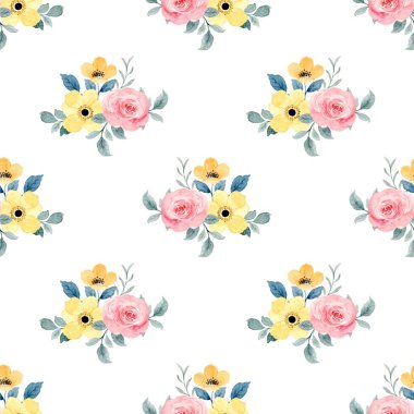 Beyaz arkaplanda çiçek suluboya deseni. 