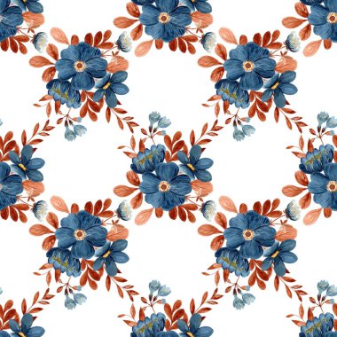 Beyaz arkaplanda çiçek suluboya deseni. 