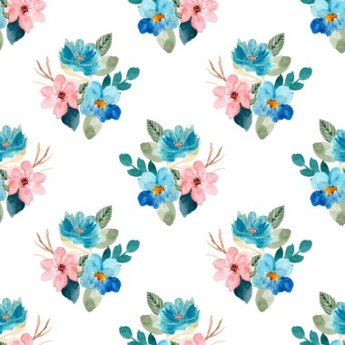 Beyaz arkaplanda çiçek suluboya deseni. 