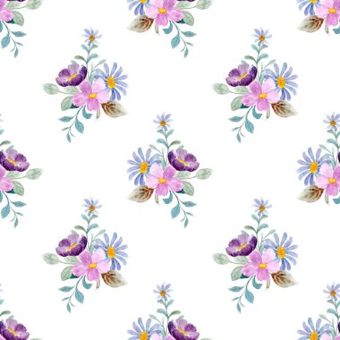 Beyaz arkaplanda çiçek suluboya deseni. 