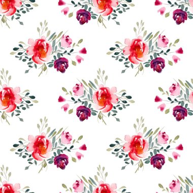 Beyaz arkaplanda çiçek suluboya deseni. 