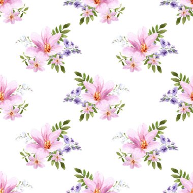 Beyaz arkaplanda çiçek suluboya deseni. 