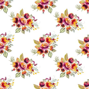 Beyaz arkaplanda çiçek suluboya deseni. 