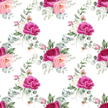 Beyaz arkaplanda çiçek suluboya deseni. 