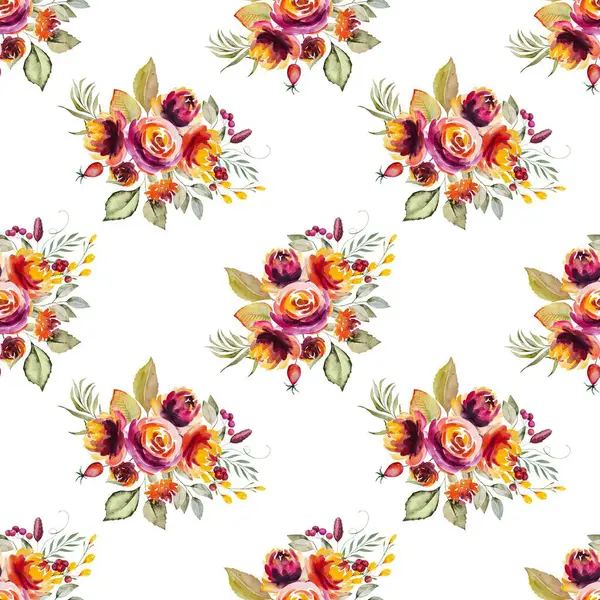 Beyaz arkaplanda çiçek suluboya deseni. 