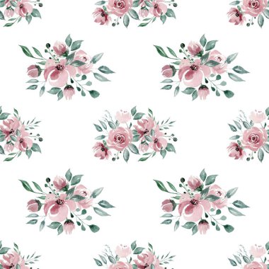 Beyaz arka planda tatlı bir suluboya deseni var. Güzellik ürünleri veya diğer ürünler için suluboya desen.