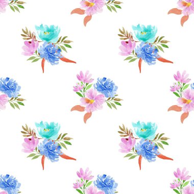 Beyaz arka planda tatlı bir suluboya deseni var. Güzellik ürünleri veya diğer ürünler için suluboya desen.