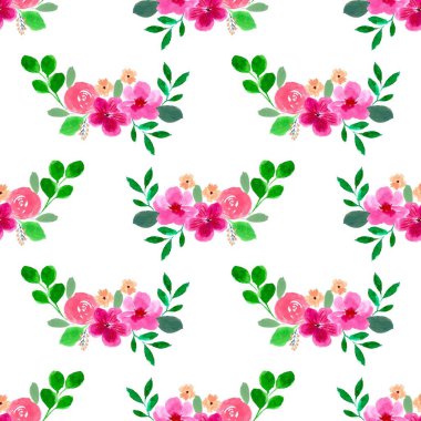 Beyaz arka planda tatlı bir suluboya deseni var. Güzellik ürünleri veya diğer ürünler için suluboya desen.