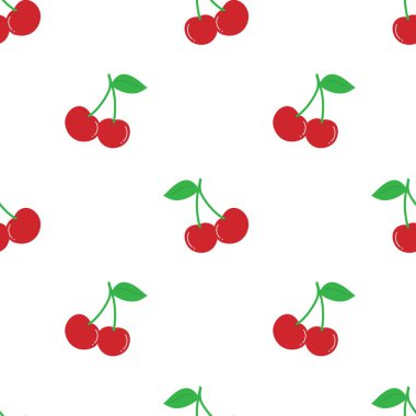 Kusursuz kırmızı kiraz desenli tasarım, düz kiraz desenli şablon vektörü.