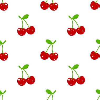 Kusursuz kırmızı kiraz desenli tasarım, düz kiraz desenli şablon vektörü.