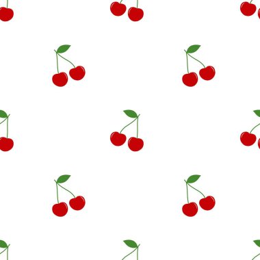 Kusursuz kırmızı kiraz desenli tasarım, düz kiraz desenli şablon vektörü.