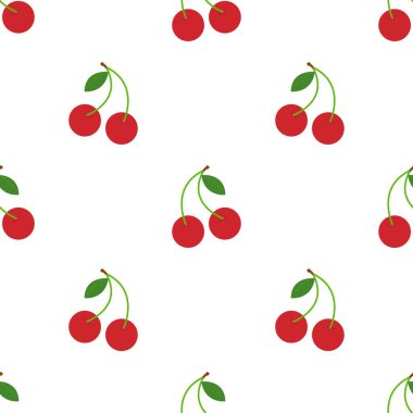 Kusursuz kırmızı kiraz desenli tasarım, düz kiraz desenli şablon vektörü.