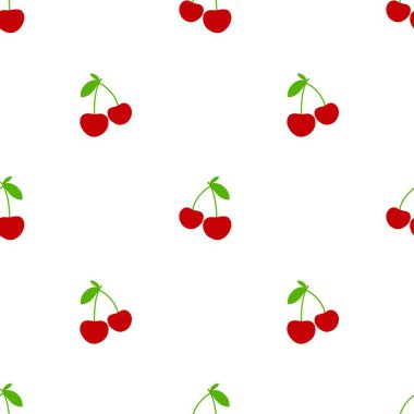 Kusursuz kırmızı kiraz desenli tasarım, düz kiraz desenli şablon vektörü.
