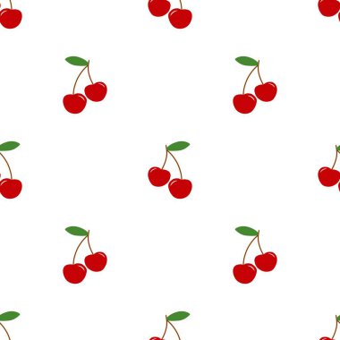 Kusursuz kırmızı kiraz desenli tasarım, düz kiraz desenli şablon vektörü.