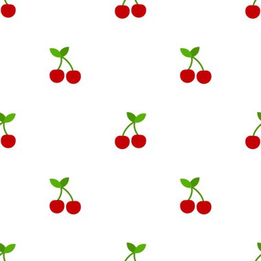 Kusursuz kırmızı kiraz desenli tasarım, düz kiraz desenli şablon vektörü.
