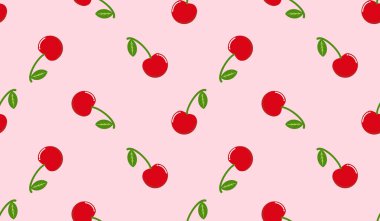 Kusursuz kırmızı kiraz desenli tasarım, düz kiraz desenli şablon vektörü.