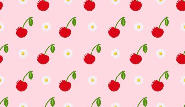 Kusursuz kırmızı kiraz desenli tasarım, düz kiraz desenli şablon vektörü.