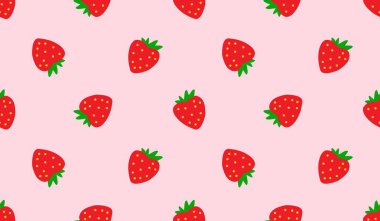 Strawberry flowers summer seamless vector children's pattern. 