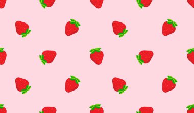Strawberry flowers summer seamless vector children's pattern. 