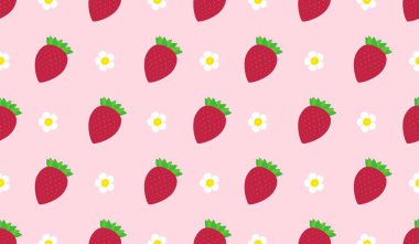Strawberry flowers summer seamless vector children's pattern. 