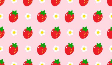 Strawberry flowers summer seamless vector children's pattern. 