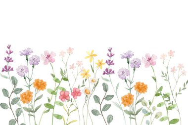 Tasarım için suluboya çiçek bahçesi arka plan vektörü.